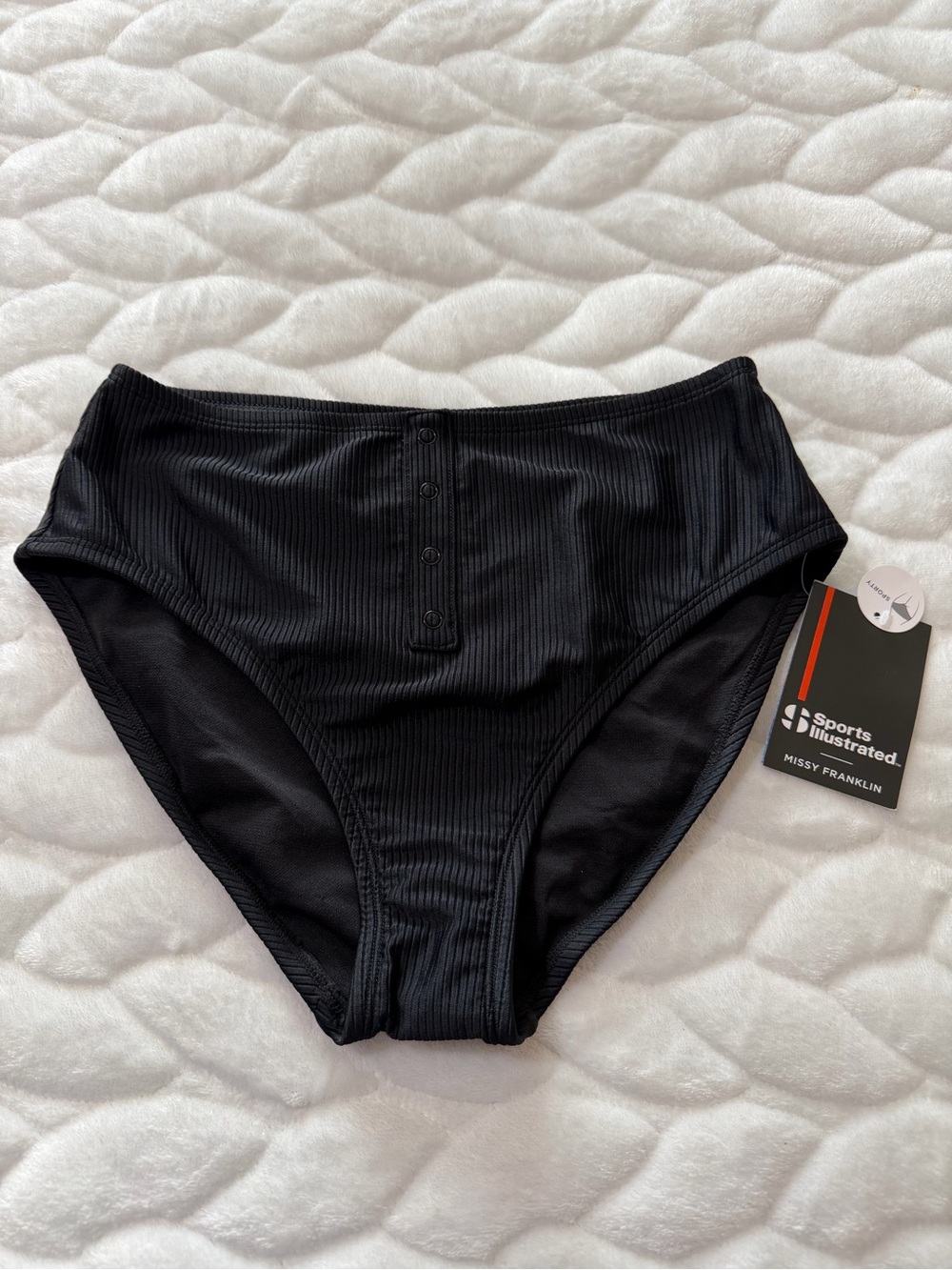 NEW! Sports Illustrated Black Ribbed High-Waist Bikini Bottom size small